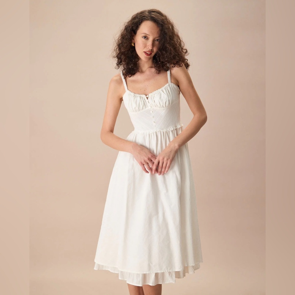 RIHOAS The White Ruched Slip Cotton Midi Dress